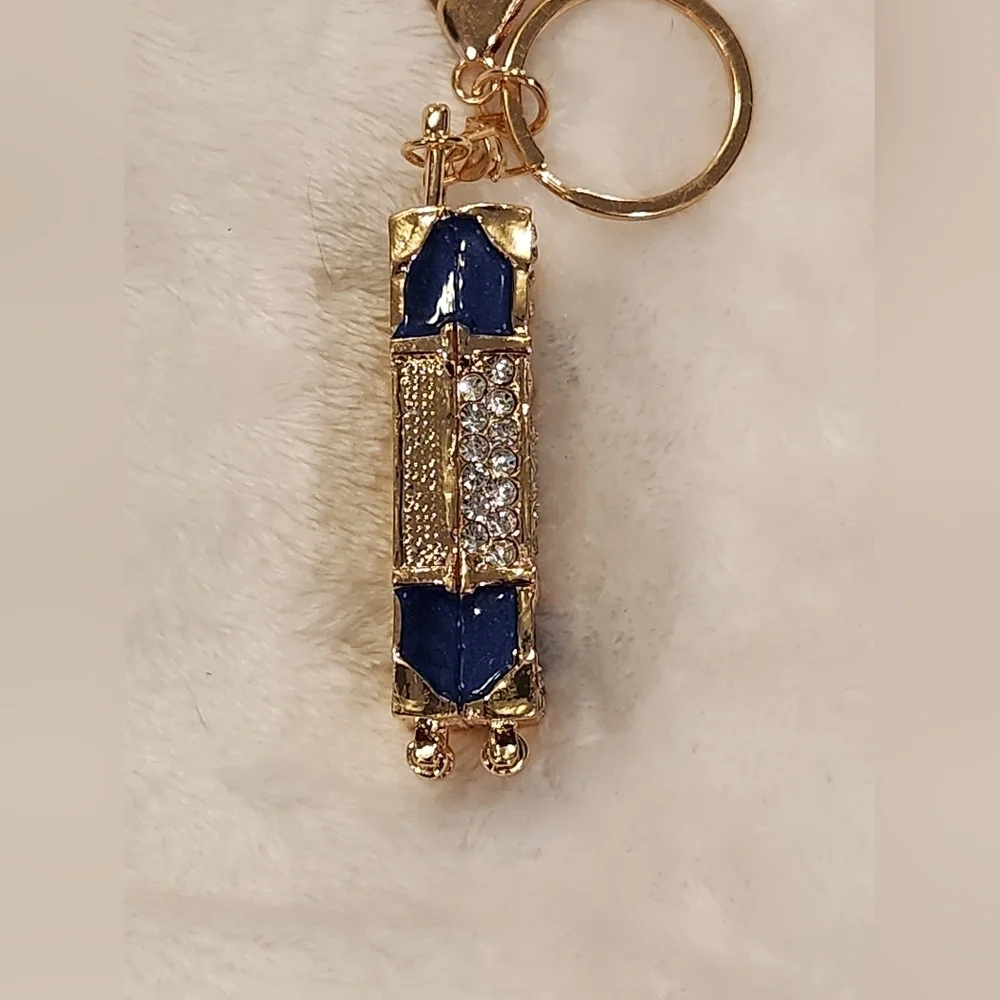 Blue and Gold Luggage Keychain with Rhinestones Bqg Charm